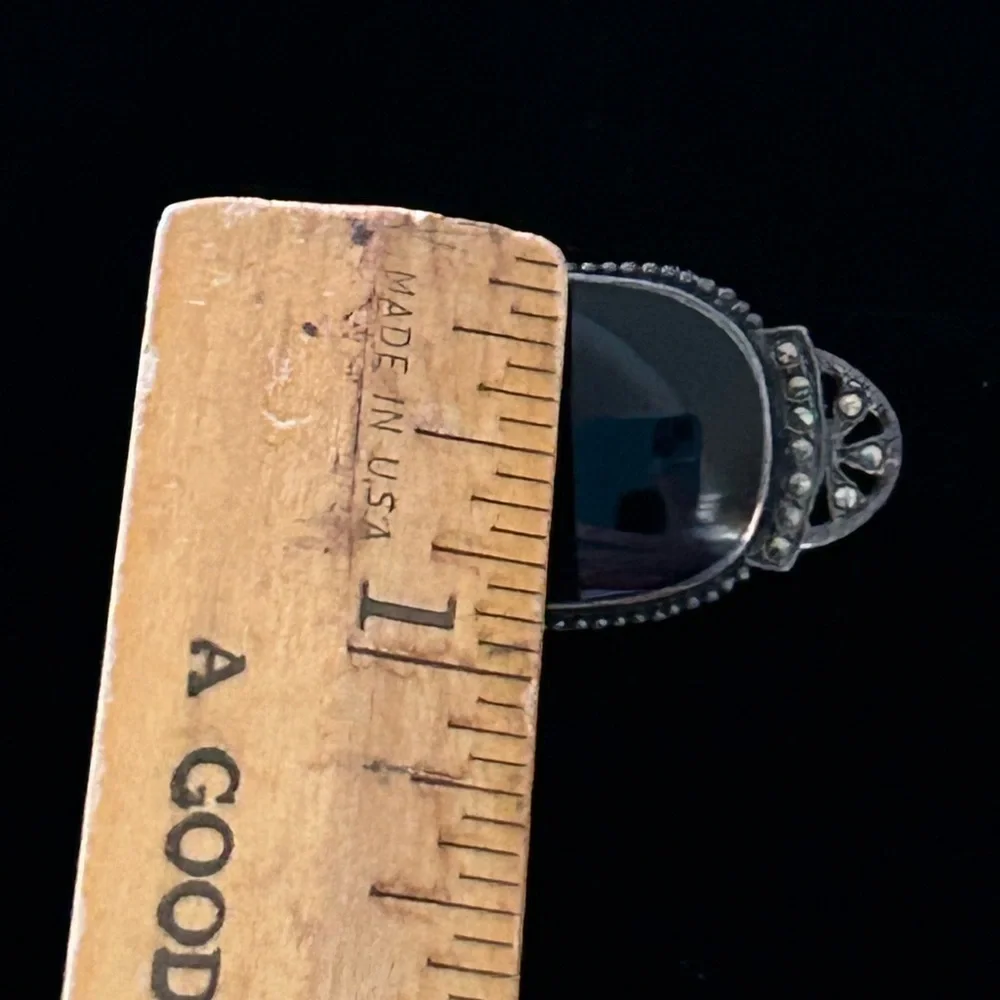 Vintage Sterling Silver Black Onyx & Marcasites Brooch - Picture 4 of 7